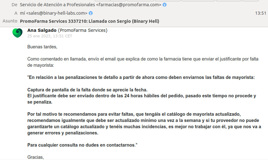 Alarma por posibles penalizaciones por cancelaciones de pedidos de mayorista en Promofarma