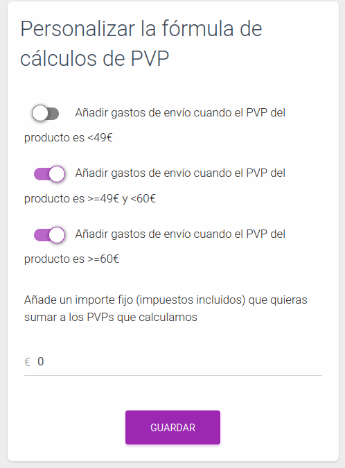 Incluir en el PVP gastos de envío según la franja de precios para PROMOFARMA